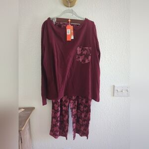 NWT Pajamas Set Con.Struct Camo Cat Print Women's Elastc Waist Pant Cotton  XL